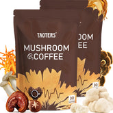TAOTERS Mushroom Coffee packaging shows premium blend for daily energy.