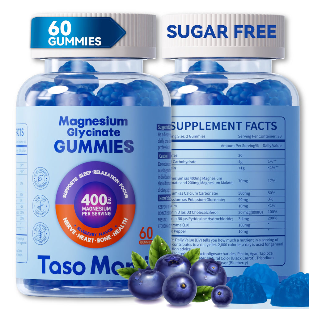 TasoMomi Magnesium Glycinate Gummies bottle for daily wellness and energy support
