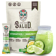 Taste Salud bottle with cucumber-lime hydration mix for on-the-go refreshment.