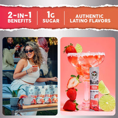 Taste Salud Agua Fresca mix being poured into water for a refreshing low-sugar boost.