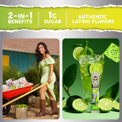 Glass of Salud x Jarritos mix being stirred for quick, clean energy.