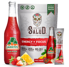 Taste Salud Jarritos energy powder packet on the go boosts focus for busy mornings.