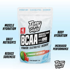 TASTY GAINS ready-to-drink shake in a glass, ideal for workouts.