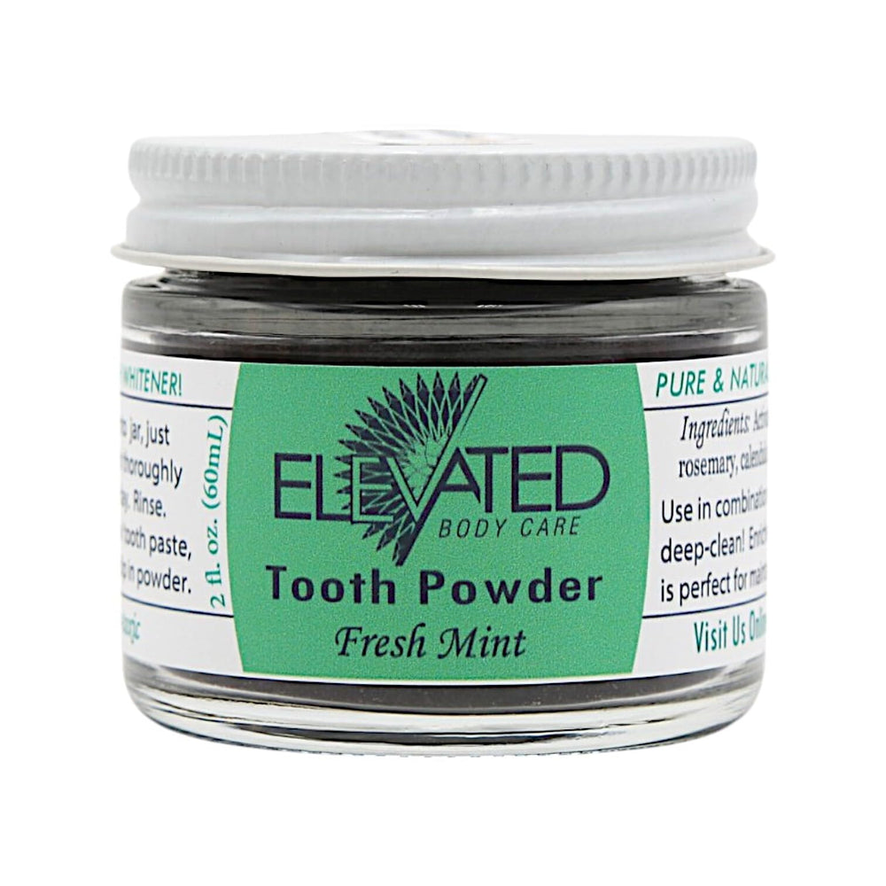 Taylors Elevated Charcoal Tooth Powder mint jar for fresh breath and gentle whitening.