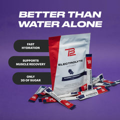 TB12 blueberry pomegranate stickpack close-up highlights natural flavor and clean ingredients