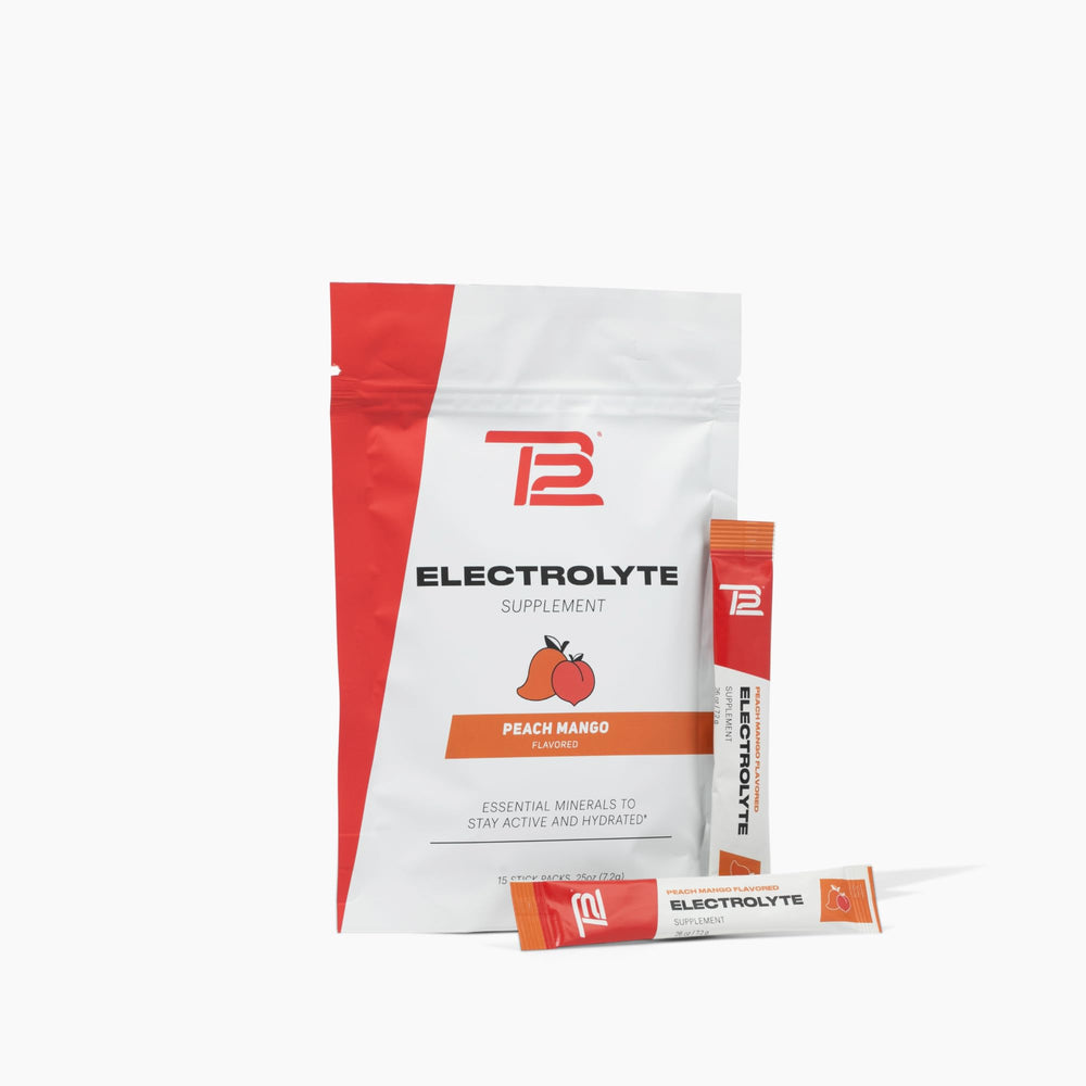 TB12 Electrolytes Peach Mango stickpack ready for on-the-go hydration