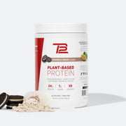 TB12 cookies and cream plant-based protein powder tub for on-the-go nutrition