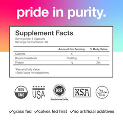 TBR Labs Pure Bovine Colostrum label closeup notes first milking content