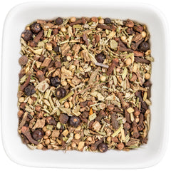Tealyra Blood Cleanser Tea steeped liquid with golden hue for a calming moment.