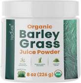 Teaveli barley grass juice powder bottle promotes convenient daily energy and digestion support.