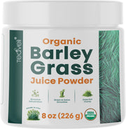 Teaveli barley grass juice powder bottle promotes convenient daily energy and digestion support.