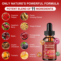 Tecepec Cayenne Pepper Drops dropper dispense demonstrates easy daily dosing.