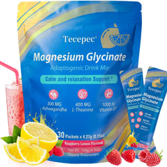 Tecepec cortisol powdered drink mix in raspberry lemonade packet for calm moments and focus