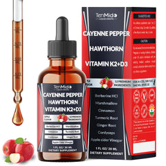Tenmido 12in1 Cayenne Pepper Drops bottle on counter for daily wellness.
