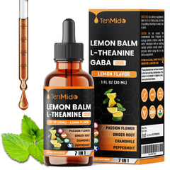 Tenmido 7in1 lemon balm tincture bottle on a clean surface.