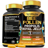 Tenmido Bee Pollen Capsules bottle showing 7-in-1 formula for daily vitality