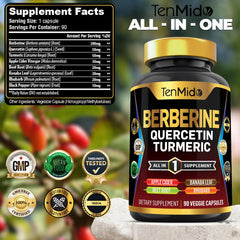 Tenmido Berberine 8-in-1 formula label highlighting key ingredients.