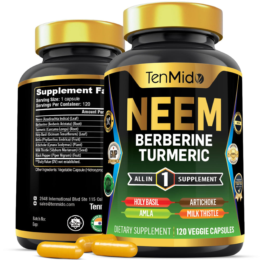 Tenmido Neem Leaf Supplement bottle for daily wellness routine.