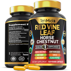 Tenmido Red Vine Leaf Extract capsules in a 7in1 formula for daily wellness.
