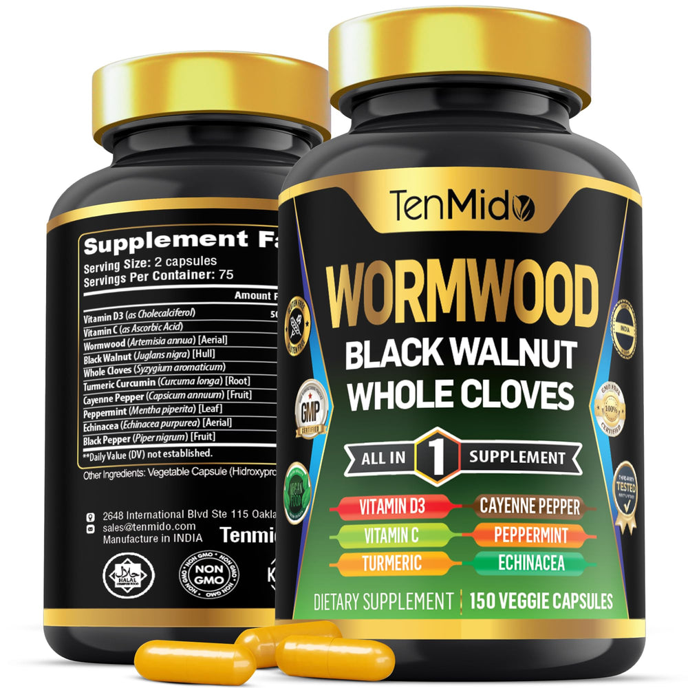 Tenmido Wormwood capsules bottle for convenient daily support.