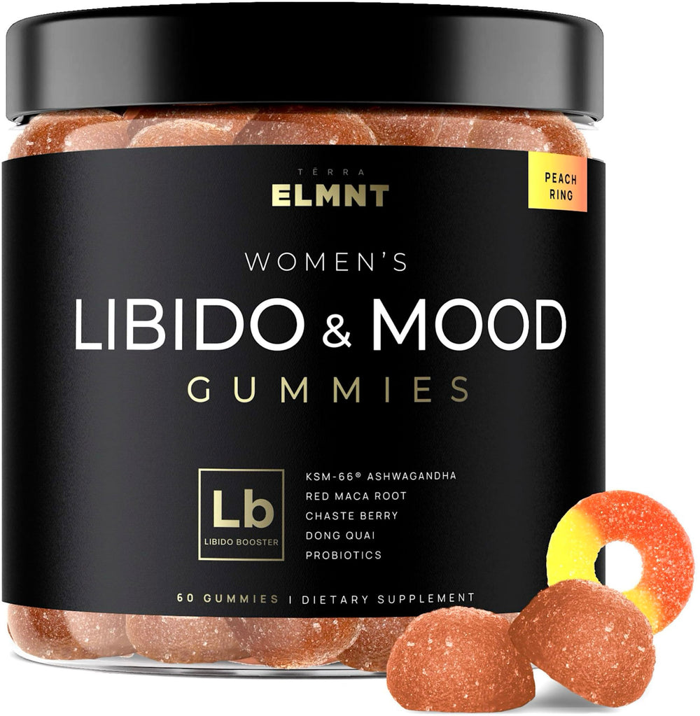 Terra Elment Libido Gummies bottle showing powerful formula for mood and drive support