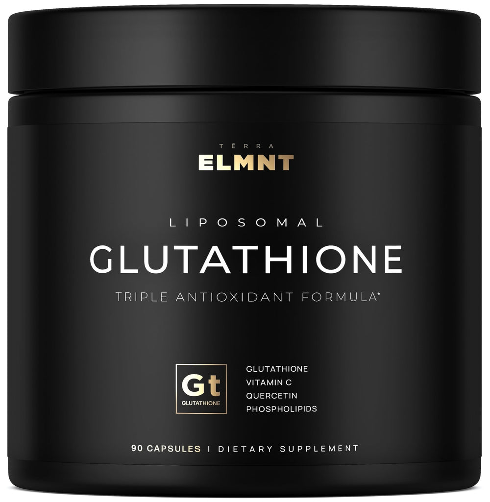 Terra Elmnt 2150mg liposomal glutathione bottle emphasizes potency for daily use.