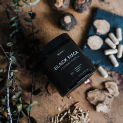 TERRA ELMNT organic Peruvian black maca root powder emphasizes purity and origin from Peru.
