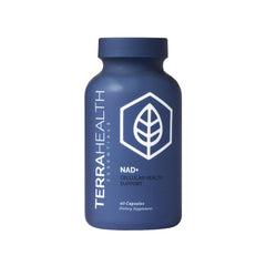 Terra Health Essentials NAD+ bottle on white background highlighting cellular energy support