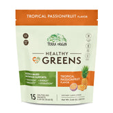 Terra Origin Greens Powder jar with tropical passionfruit flavor for daily nutrition.