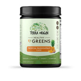 Terra Origin Healthy Greens bottle with tropical passion fruit flavor for daily wellness