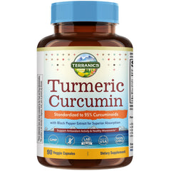 Terranics turmeric-curcumin bottle shows potency for daily wellness