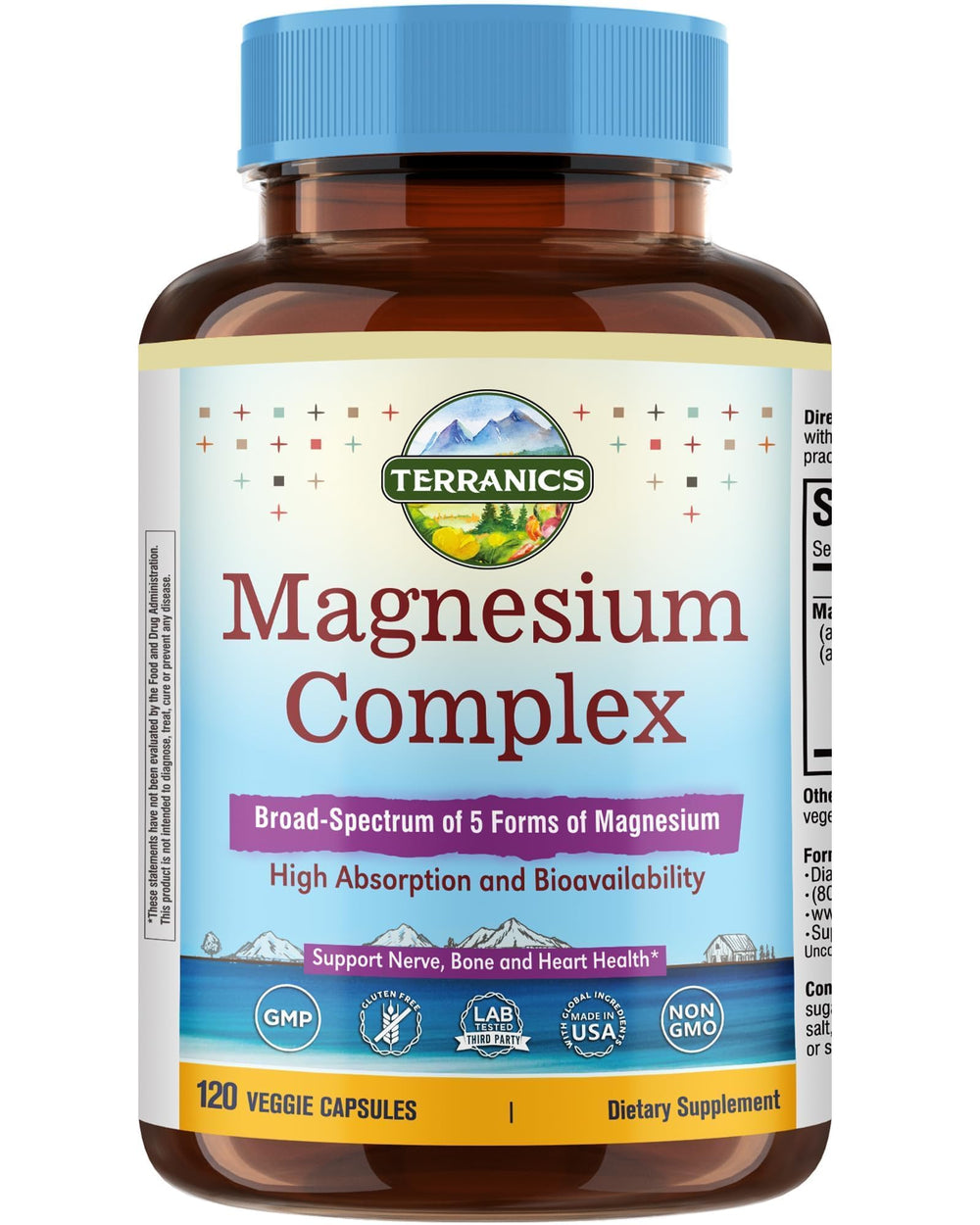 Terranics 5-in-1 magnesium capsule close-up highlights high absorption