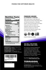 Terrasoul Elderberry Powder label close-up showing organic certification