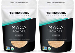 Terrasoul Gelatinized Maca Powder bottle pour highlights easy digestion during blending