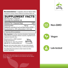 Terry Naturally Ashwagandha EP35 capsules closeup highlights extra strength formula