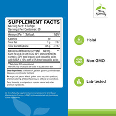 Terry Naturally BosMed 500 bottle back highlights allergen-friendly features.