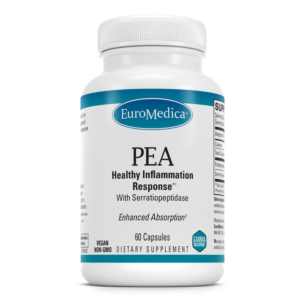 Terry Naturally EuroMedica PEA bottle label highlighting joint comfort and inflammation support.