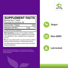 Melatonin EP 5mg tablets close-up for sleep support by Terry Naturally.