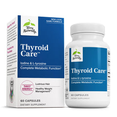 Terry Naturally Thyroid Care bottle shown on a surface for daily immune health and energy support.