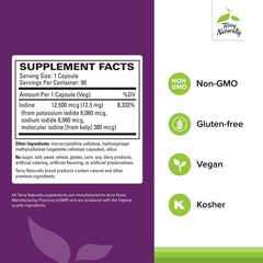Closeup of Terry Naturally Tri-Iodine capsules showing three iodine forms for immune and brain health.