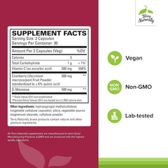 Capsules close-up showing cranberry, D-mannose, and vitamin C blend for bladder support.