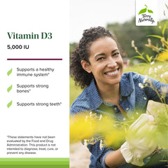 Bottle label of Terry Naturally Vitamin D3 highlighting 5000 IU dosage for brain health.