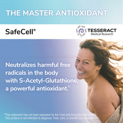 Front label of Tesseract SafeCell bottle emphasizing vegan, hypoallergenic formulation