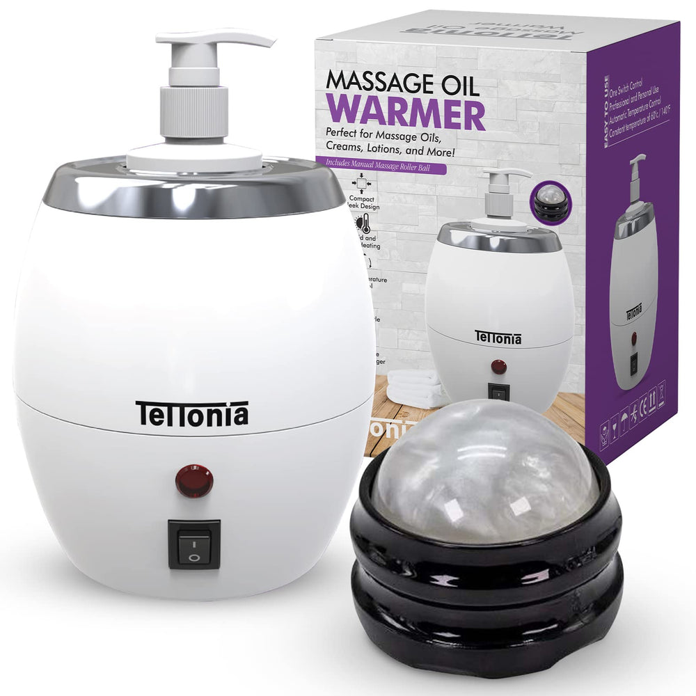 Tettonia Massage Oil Warmer with auto temperature provides consistent warmth for smooth glides.