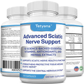 Tetyana Naturals Advanced Sciatic Support bottle for convenient daily nerve health.
