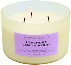 T&H Lavender Lemon Berry 3-Wick Candle in soft yellow glass jar for warm ambiance