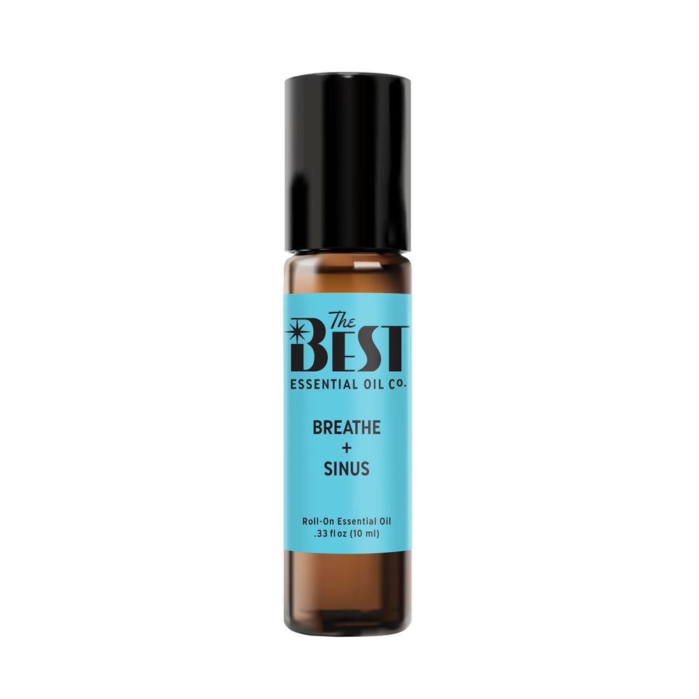 The Best Essential Oil Co Breathe + Sinus Roll-On bottle for quick, natural breathing support