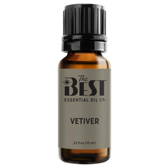 The Best Essential Oil Co Vetiver oil bottle for calming ambient aroma.