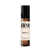 The Best Vanilla essential oil roll-on bottle closeup, premium grade and pre-diluted convenience.