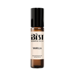 The Best Vanilla essential oil roll-on bottle closeup, premium grade and pre-diluted convenience.